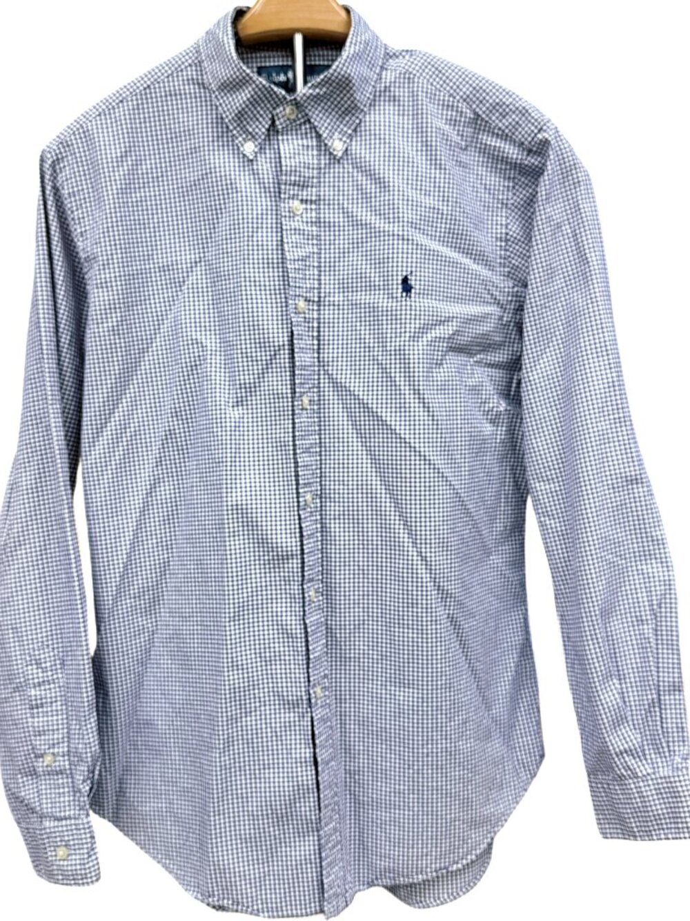 Ralph Lauren Men's Plaid Long Sleeve Classic Fit Button Down Shirt White Blue